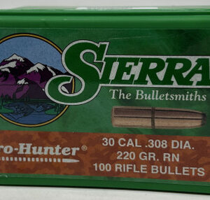 Sierra 30 Cal (.308 Dia) Reloading Bullets Pro Hunter SRAA2180 220 Grain Round Nose Jacketed Soft Point 100 Pieces