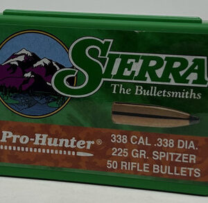 Sierra 338 Cal (.338 Dia) Reloading Bullets Pro Hunter SRAA2620 225 Grain Spitzer Soft Point 50 Pieces
