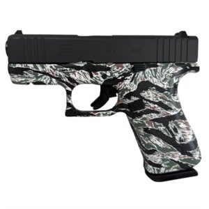 Glock G43X 9mm pistol side view with front accessory rail and two 10-round magazines