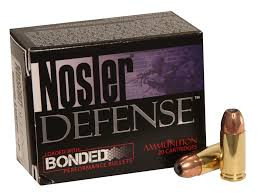 Nosler 9mm +P Defense Ammunition NOS38432 124 Grain Bonded Jacketed Hollow Point 20 rounds