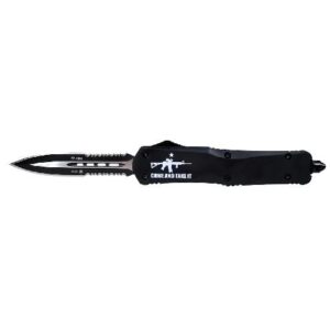 Templar Knife Large Come And Take It AR OTF Knife 3-1/2" Serrated Dagger Black